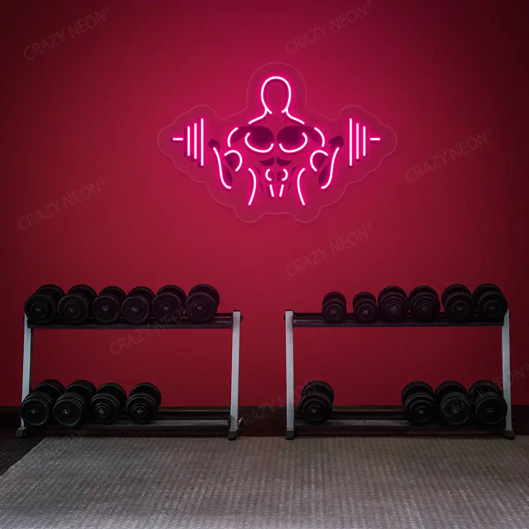 pink gymer outline neon artwork mounted on a wall