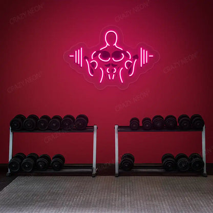 pink gymer outline neon artwork mounted on a wall
