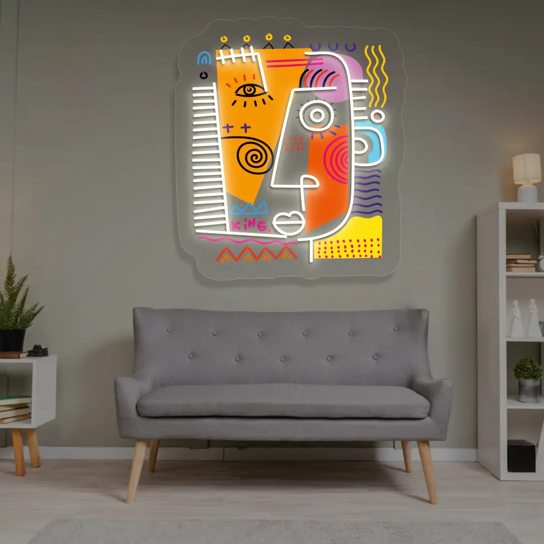 Regal King Abstract Neon Artwork Sign in White color