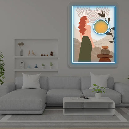 ice blue abstract chic Neon Artwork Sign mounted on a wall