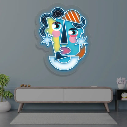Radiant Mask Abstract Neon Artwork Sign in Iceblue color