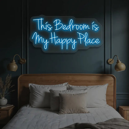 ice blue this bedroom is my happy place neon sign mounted on a wall