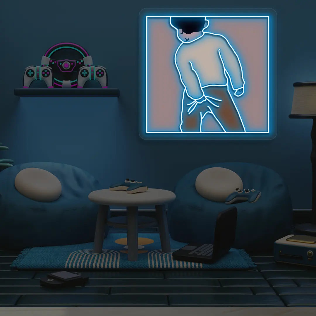 Scratching A** Neon Artwork in Iceblue Color