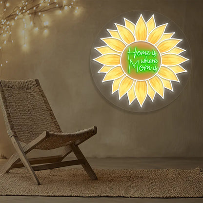 Home Is Where Mom Is Sunflower Neon Artwork in Green color