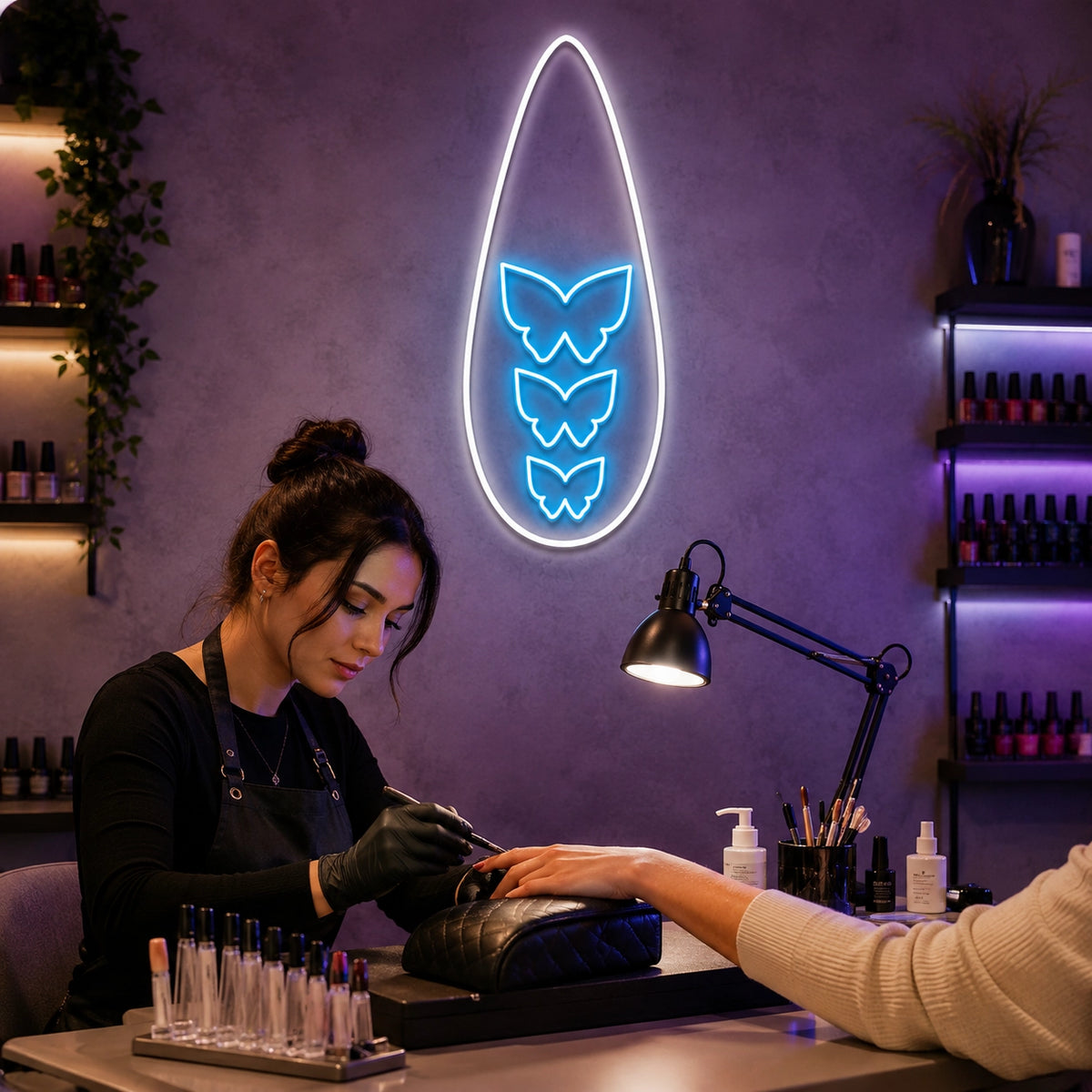 Butterfly Wings Nail Neon Sign