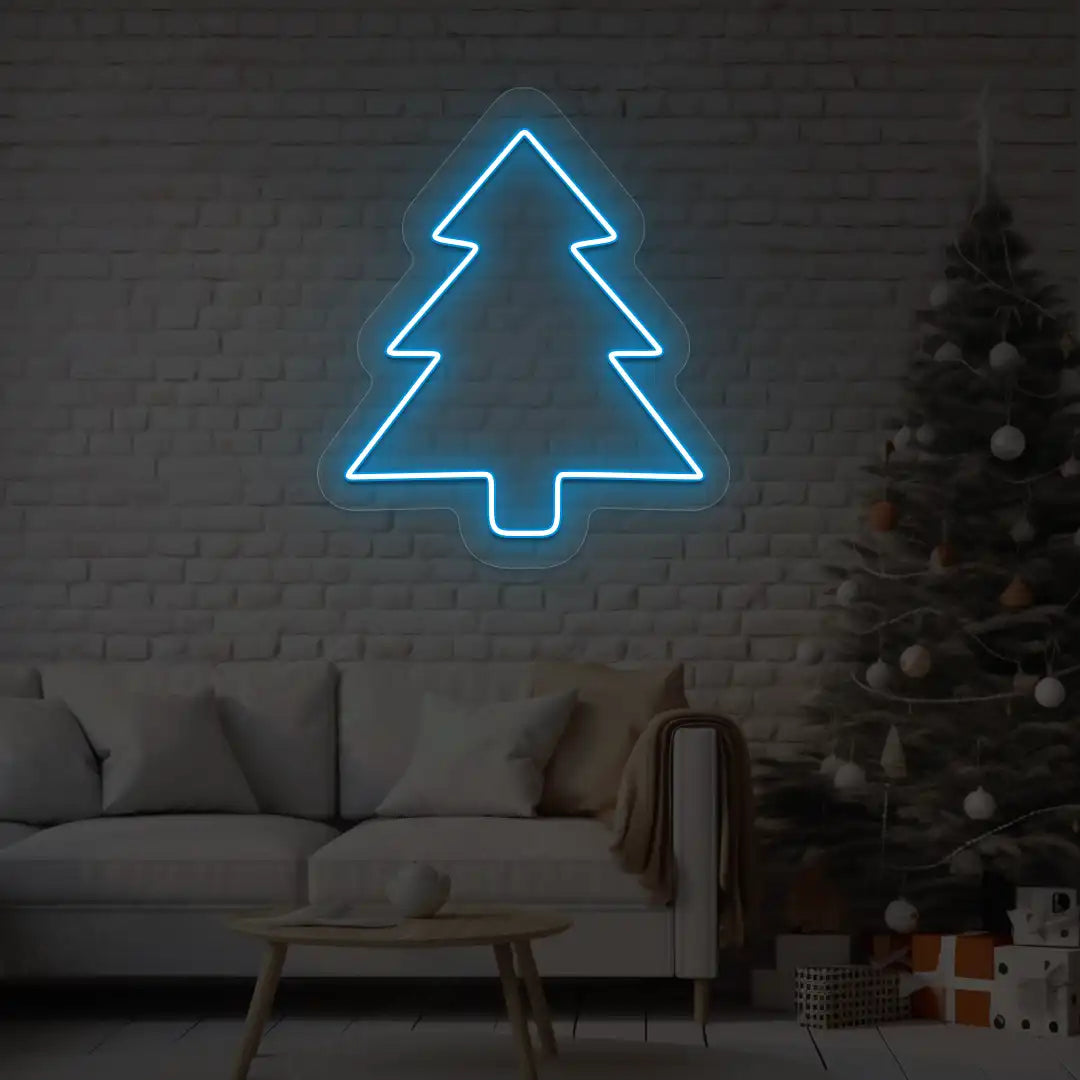 Pine Christmas Tree Neon Sign | ice Blue