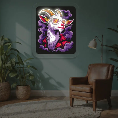 Stylish Goat with Sunglasses Neon Artwork in White color
