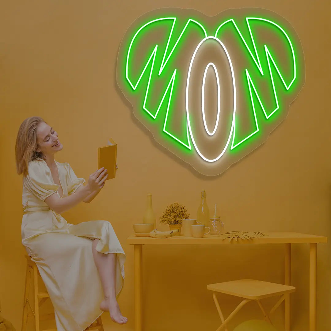 Forever Mom Heart Neon Sign in Green color