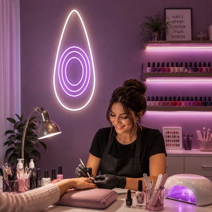 Velvet Oval Nail Neon Sign in purple color