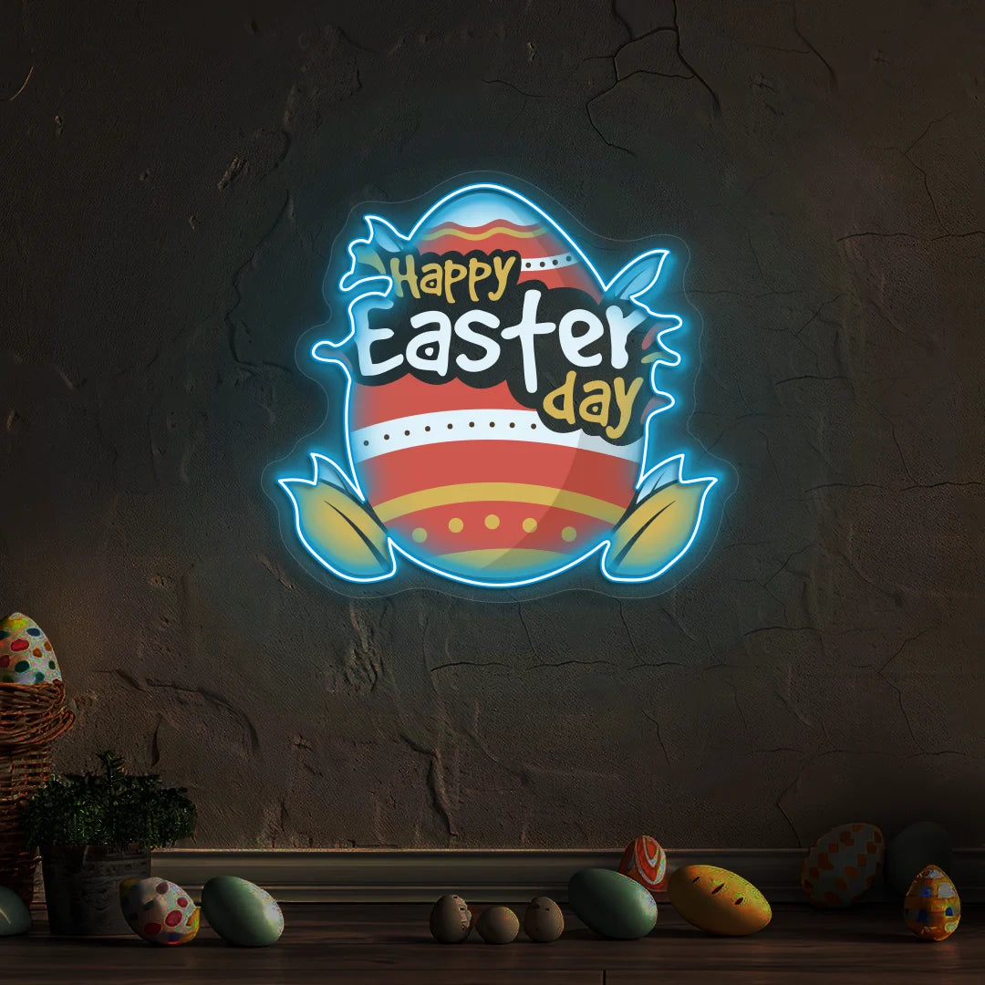Happy Easter Day Egg Neon Artwork in Iceblue color