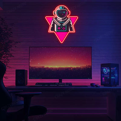 Astronaut Gaming Neon Artwork in Red Color mounted on Wall 
