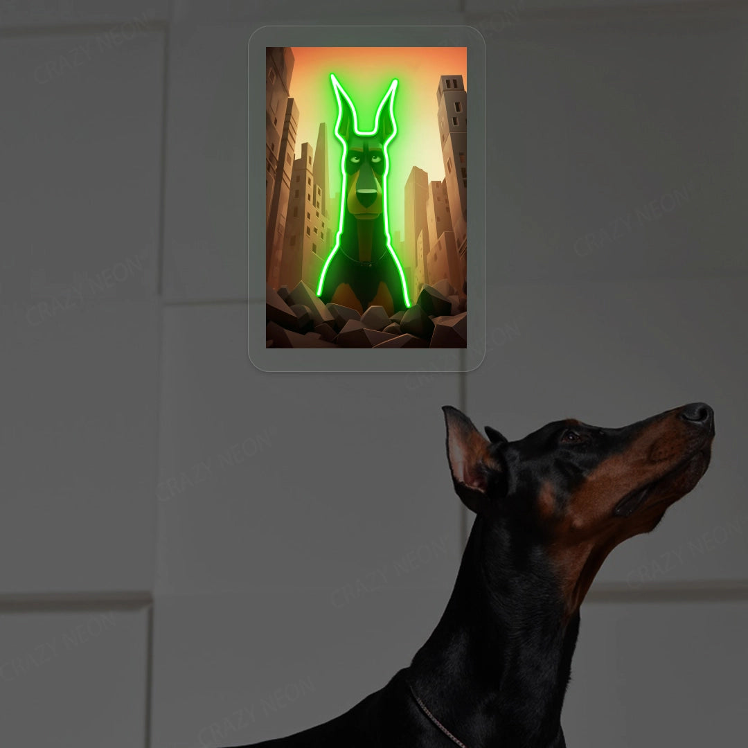 Apocalypse Guardian Doberman Neon Artwork in Green Color