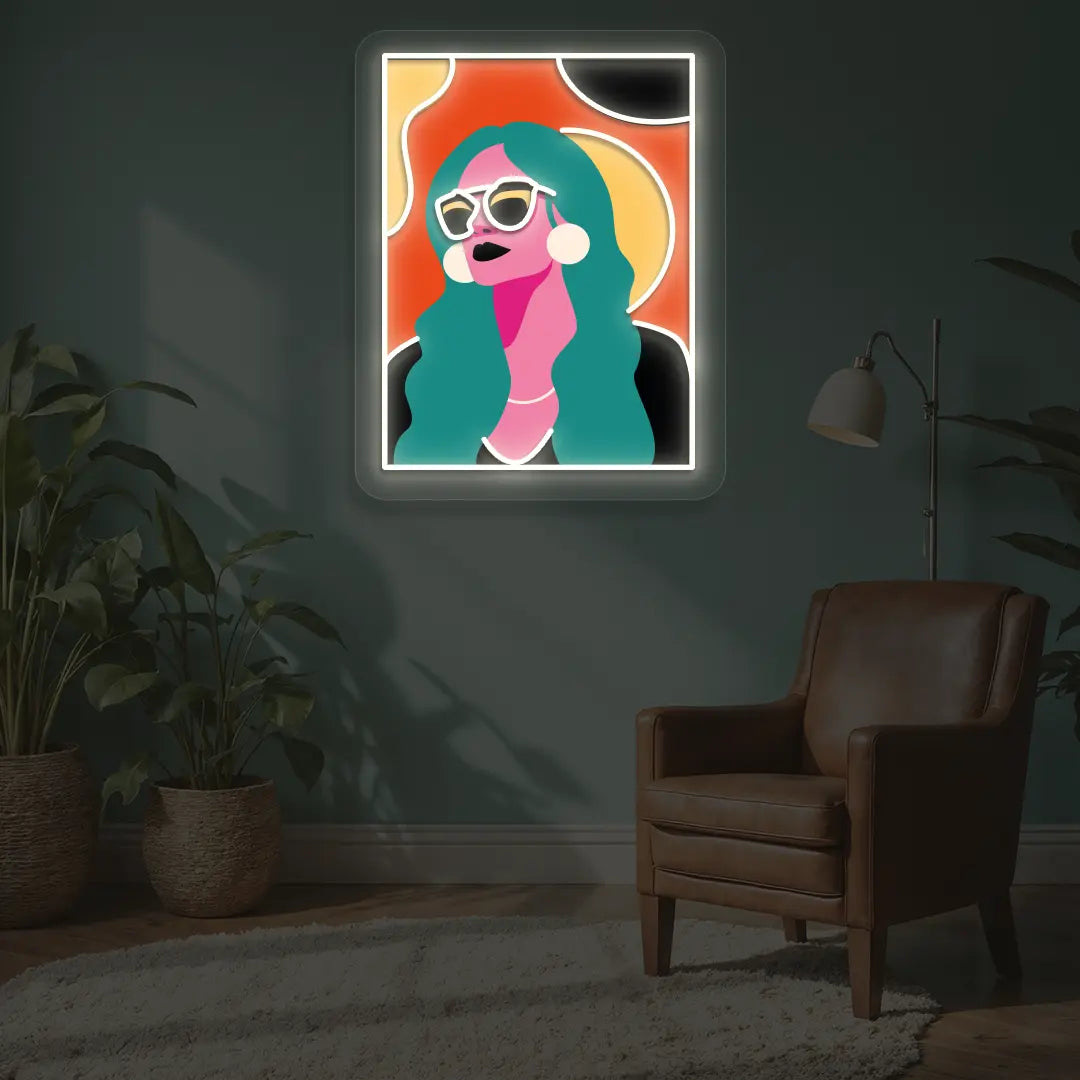 Chic Diva Neon Artwork in White color