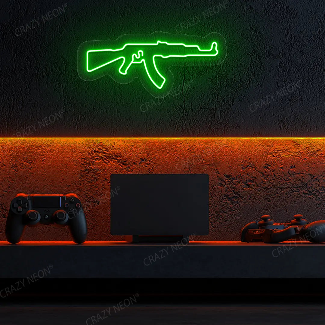 AKM Gaming Gun Neon Sign in Green Color