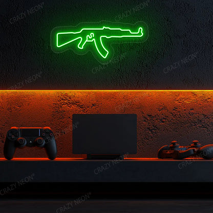 AKM Gaming Gun Neon Sign in Green Color