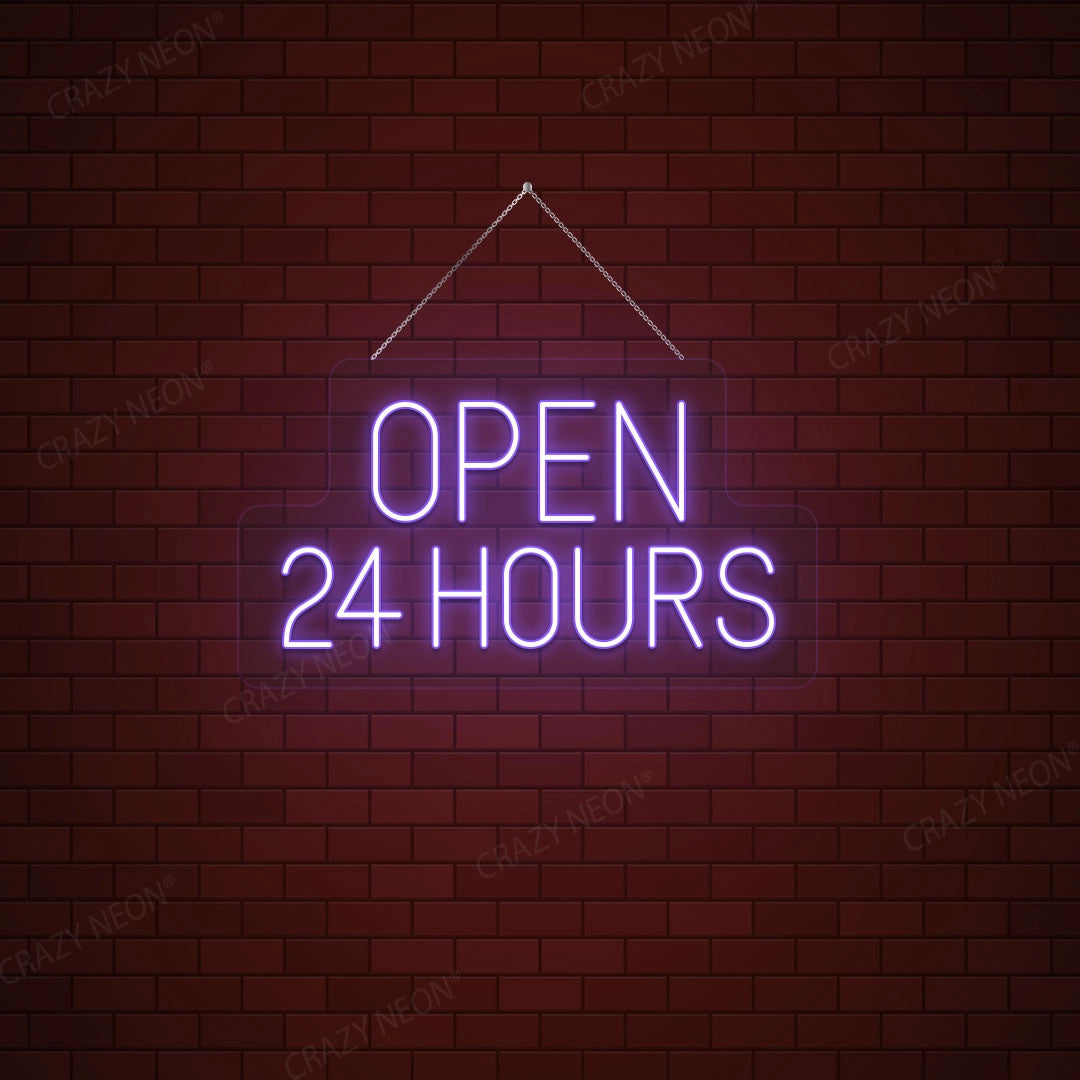 Open 24 Hours Sign | Purple