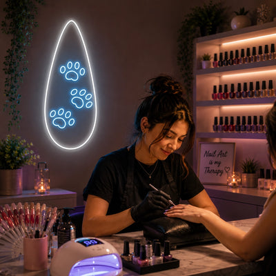 Polished Paw Nail Neon Sign in Iceblue color