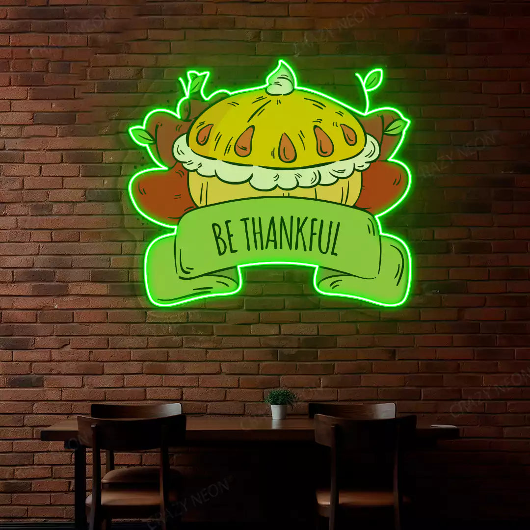 Be thankful apple pie neon sign in green