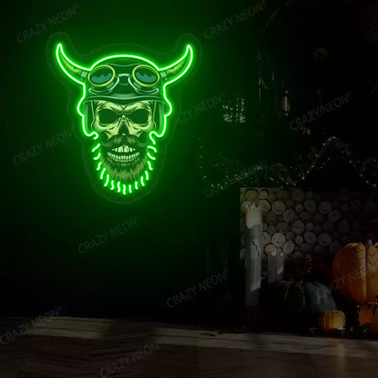 Biker Skull Neon Sign | Green