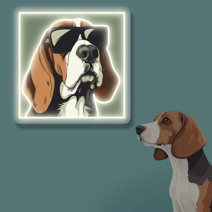 Cool Shades Beagle Portrait Neon Artwork in Warmwhite color