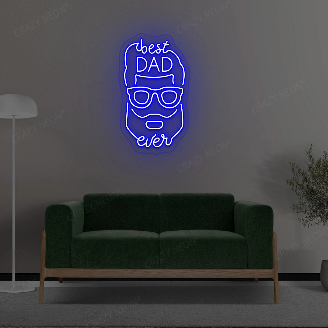 Best Dad Ever With Face Neon Sign | Blue