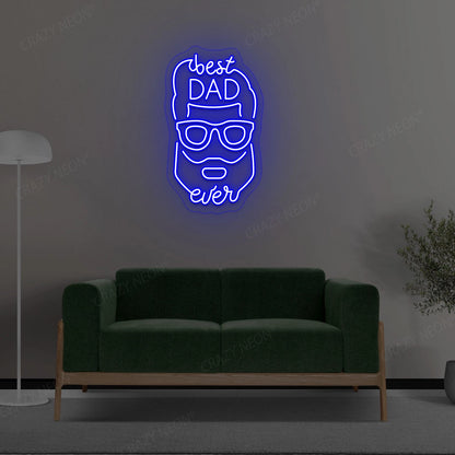 Best Dad Ever With Face Neon Sign | Blue