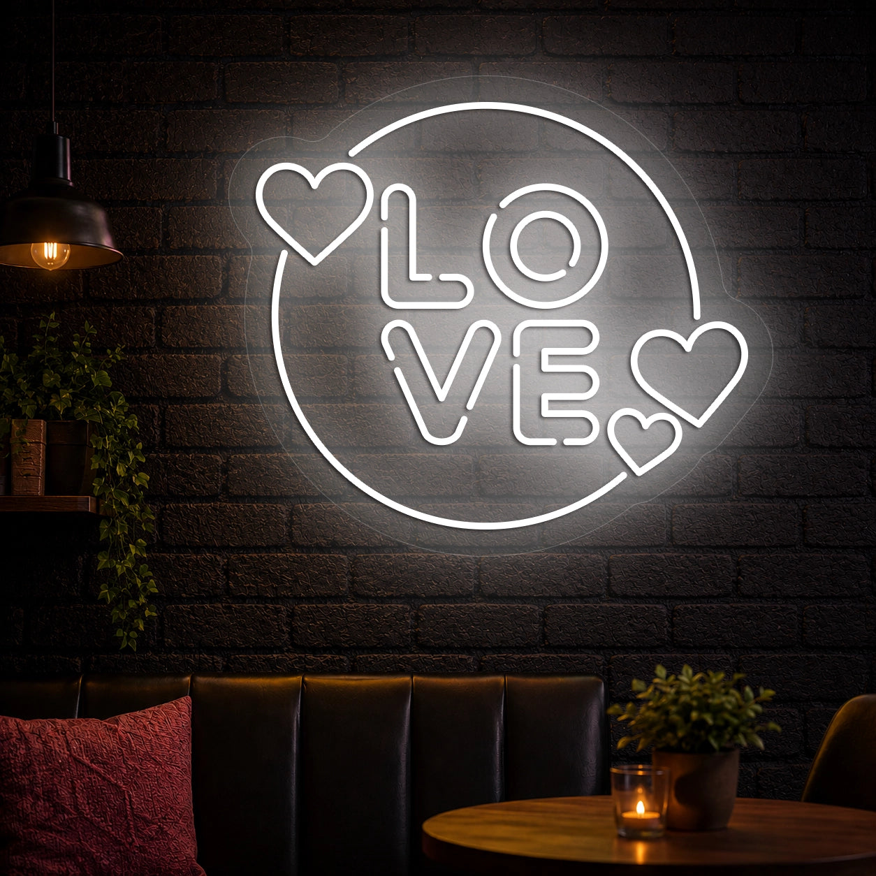 Circle of Love Neon Sign in White color