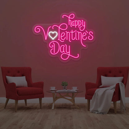 Happy valentine Day Heart Neon Sign | Pink 