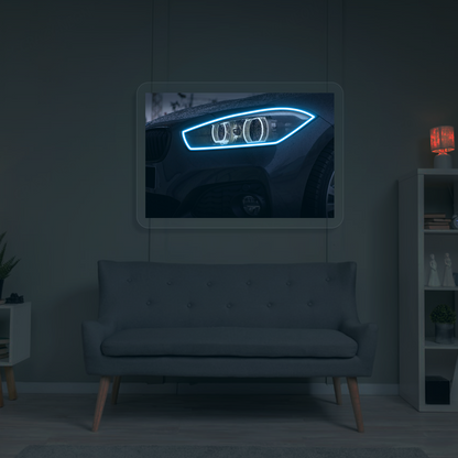 Black BMW Headlight Neon Artwork | Iceblue