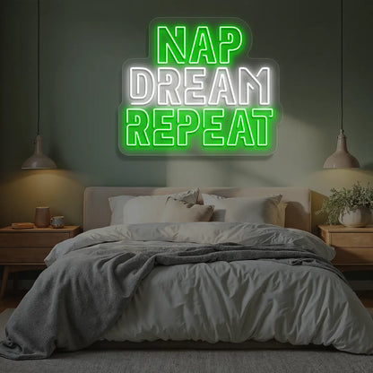 Nap Dream Repeat Neon Sign in Green Color