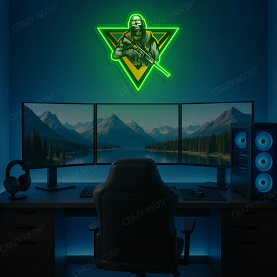 Sniper Skull Gamer Neon Artwork in Green color