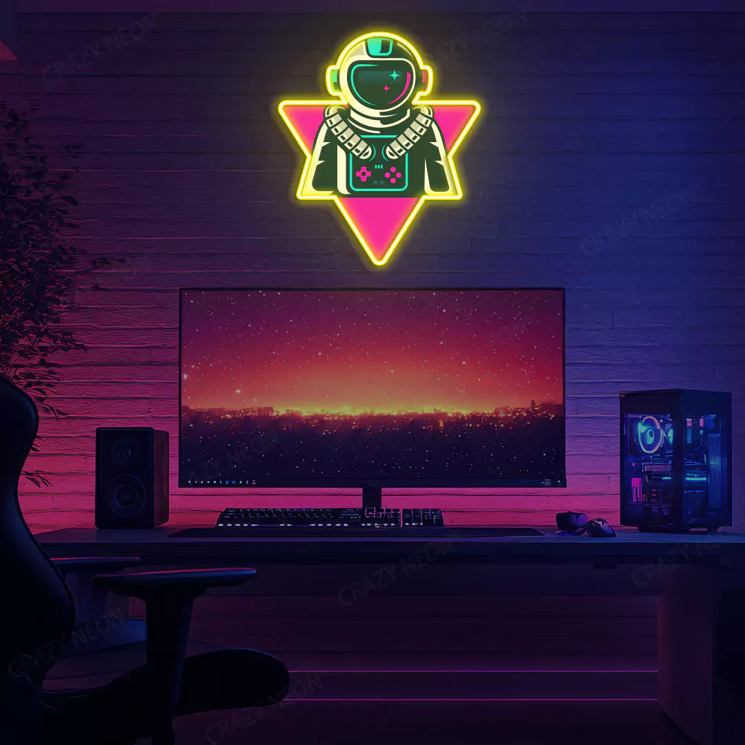 Astronaut Gaming Neon Artwork in Yellow Color mounted on Wall 