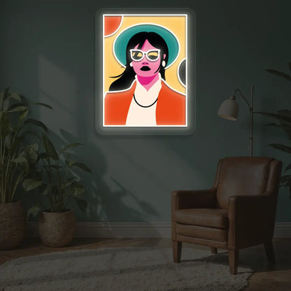Pop Art Women Neon Artwork in White color