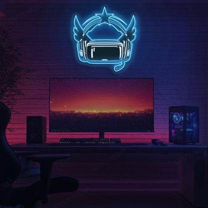 VR Powered Headphone Neon Artwork in Iceblue color