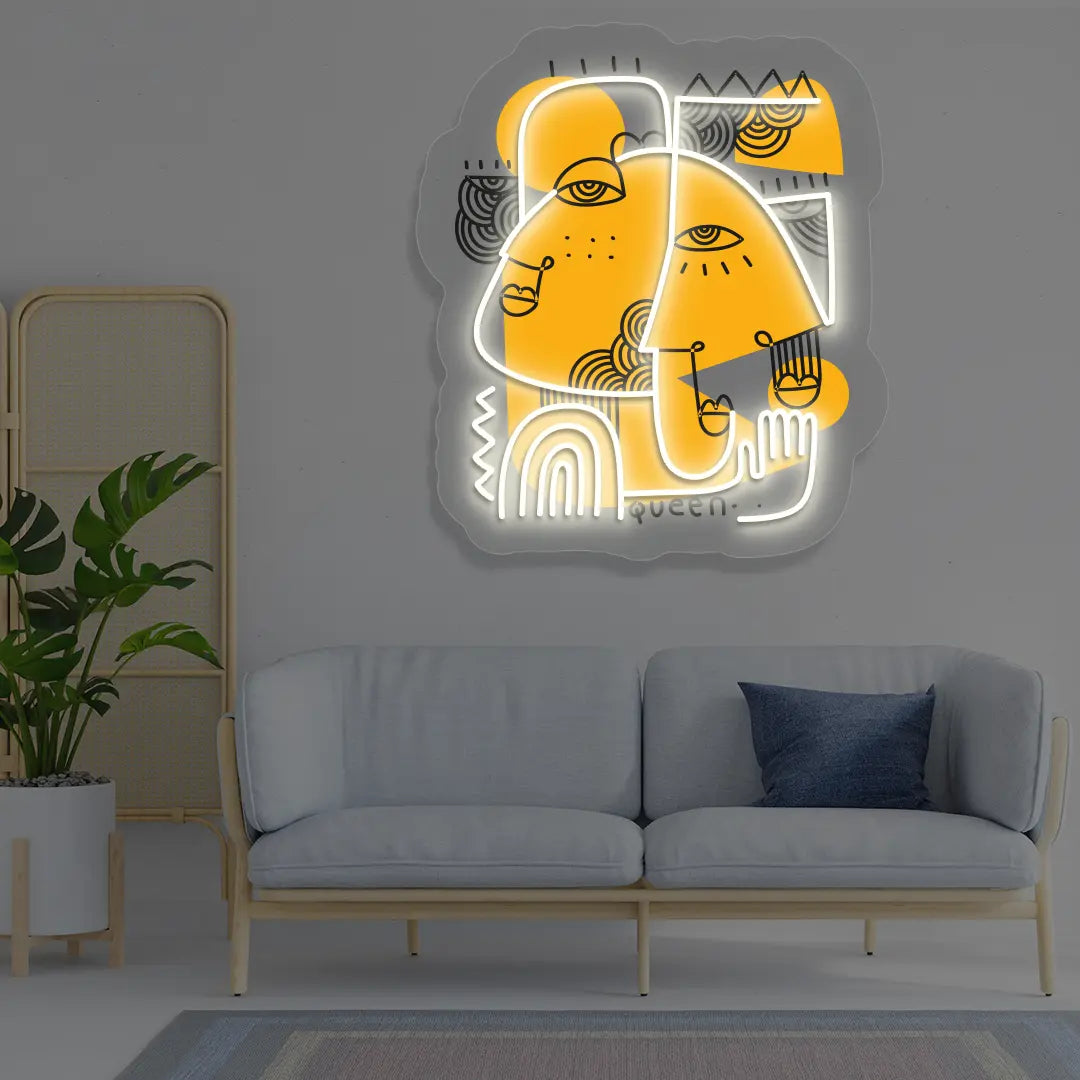 warm white golden muse abstract Neon Artwork Sign mounted on a wall
