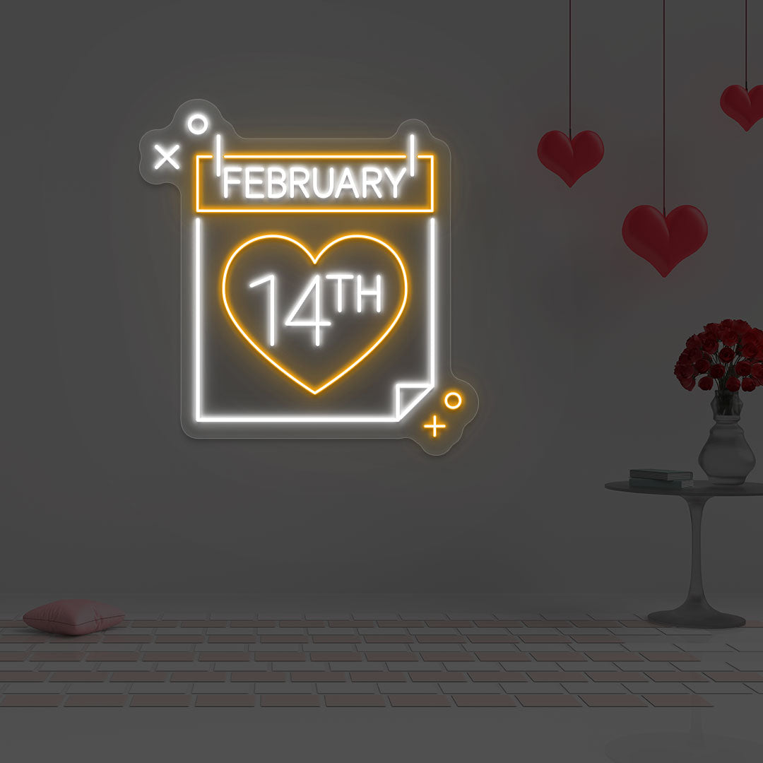 14 February Calendar Neon Sign