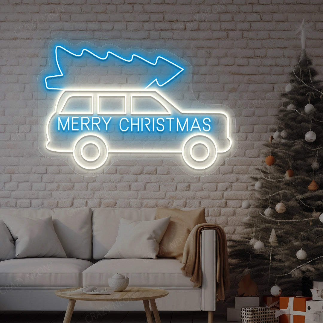 Merry Christmas Truck Neon Sign | Ice Blue 