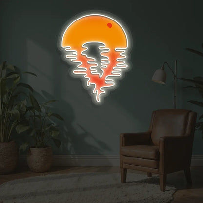 Sunset Beach Vibes Neon Artwork in White color