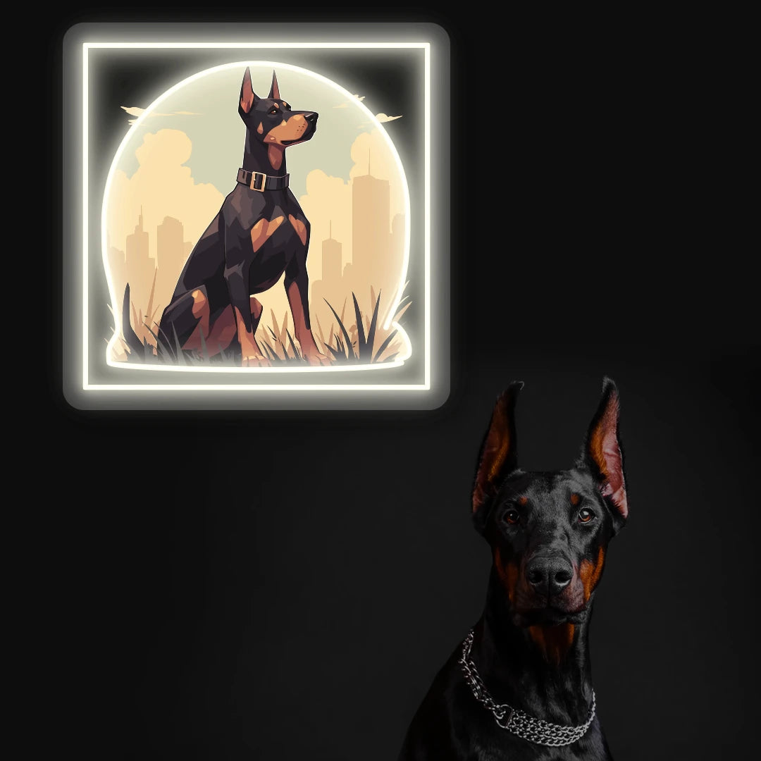 City Sentinel Doberman Neon Artwork
