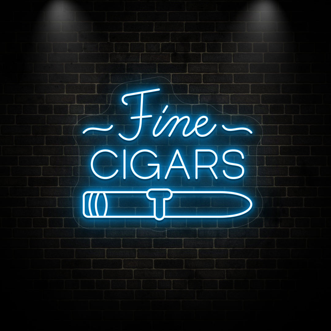 ice blue Fine cigars retro bar vintage neon sign mounted on a wall
