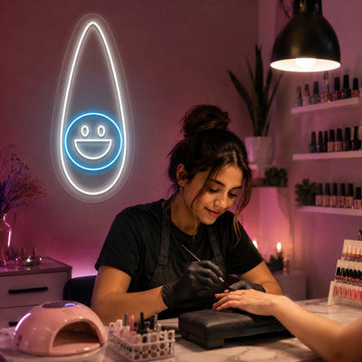 Happy Outline Nail Neon Sign in iceblue color