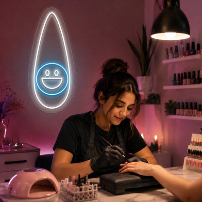 Happy Outline Nail Neon Sign in iceblue color