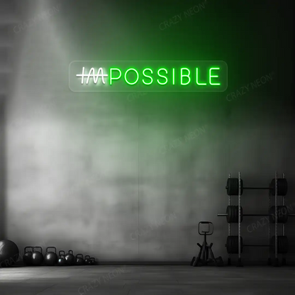 green and white impossible neon sign mounted on a wall