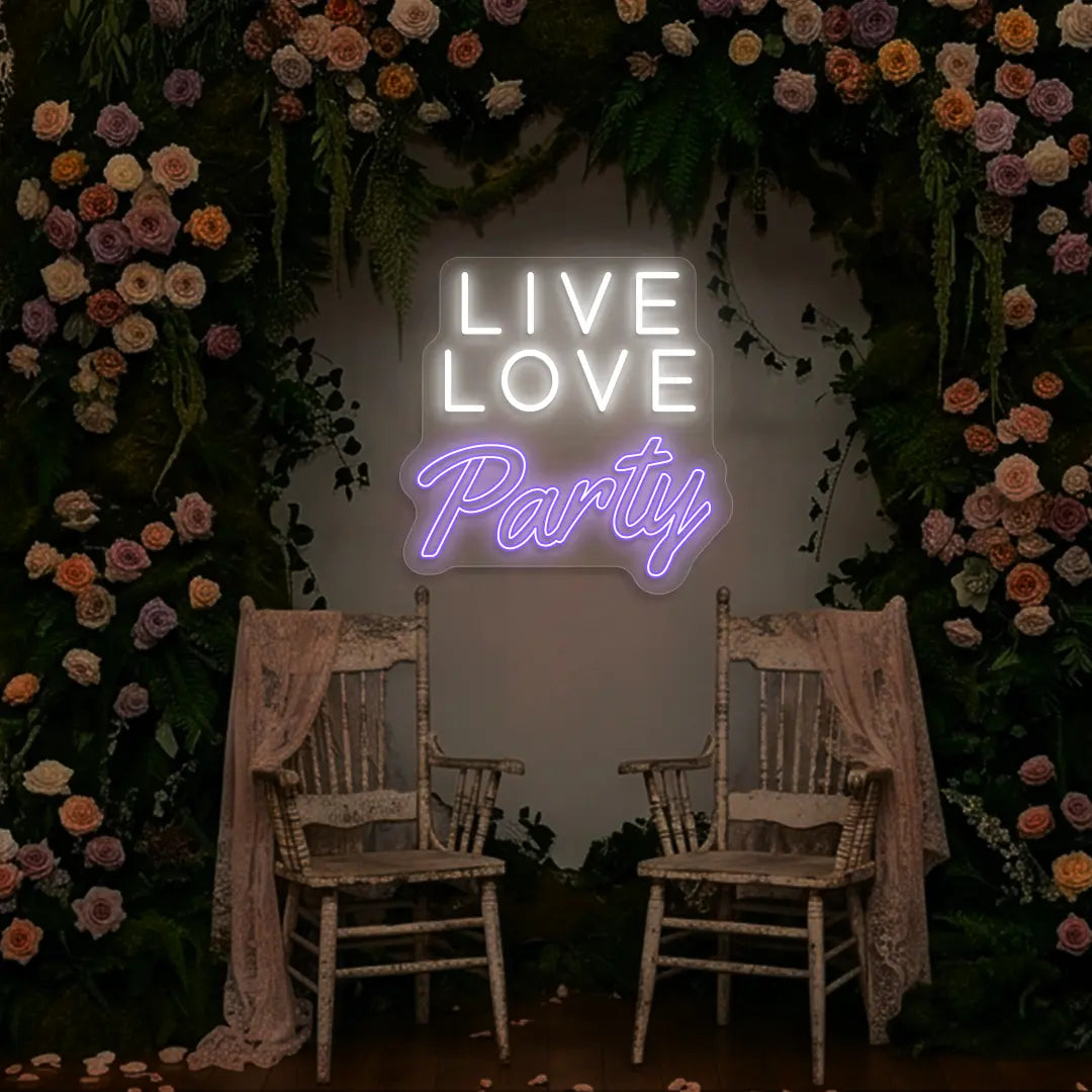 Live Love Party Neon Sign in Purple