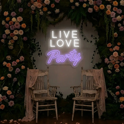 Live Love Party Neon Sign in Purple