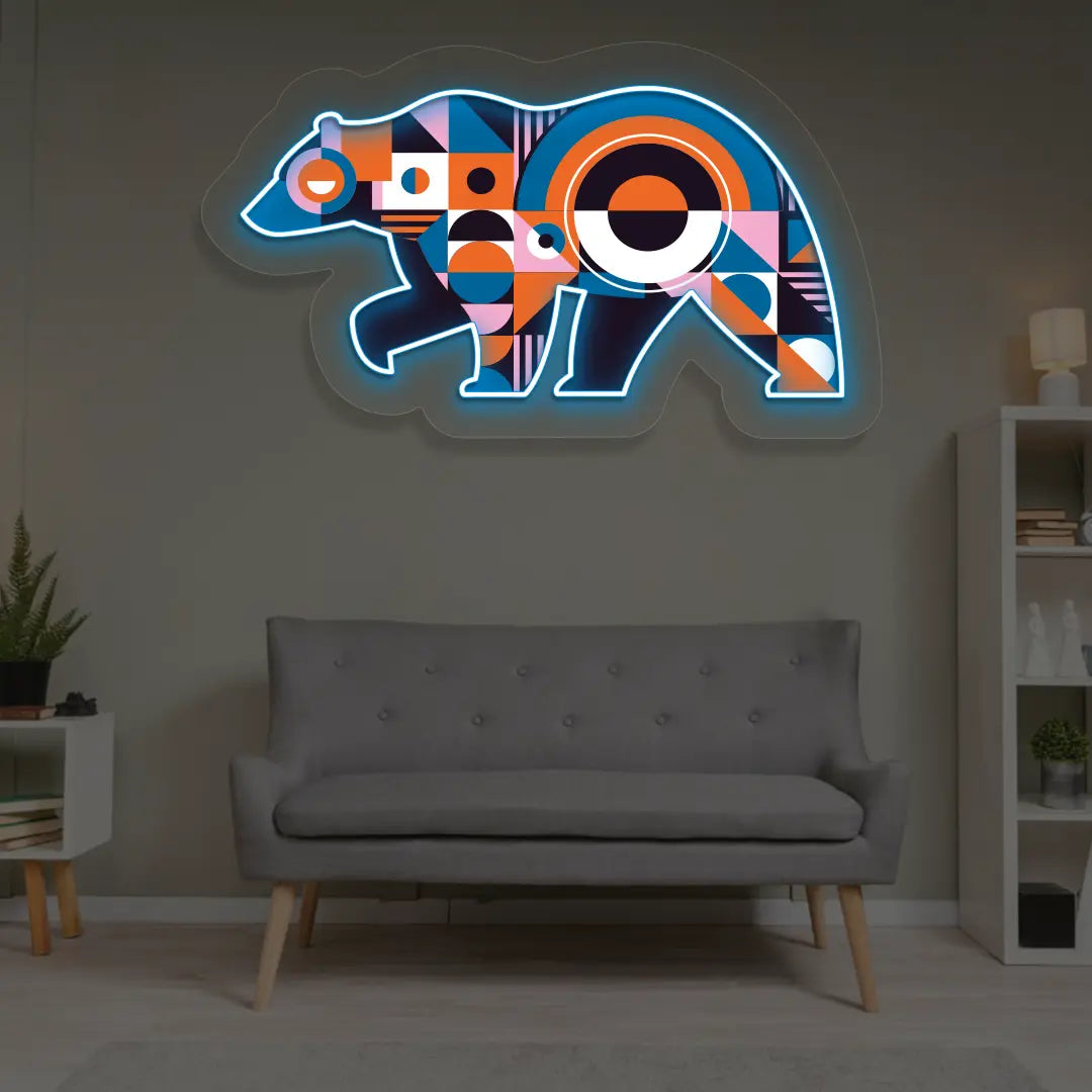 Chroma Bear Abstract Neon Artwork Sign in Iceblue color