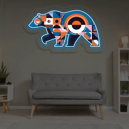 Chroma Bear Abstract Neon Artwork Sign in Iceblue color
