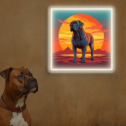 Sunset Canyon Mastiff Dog Neon Artwork in White Color