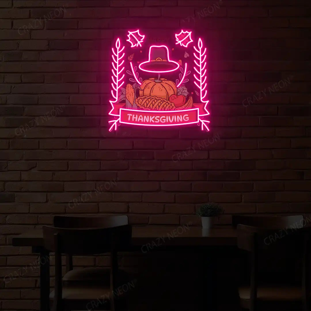 Thanksgiving feast neon sign in pink