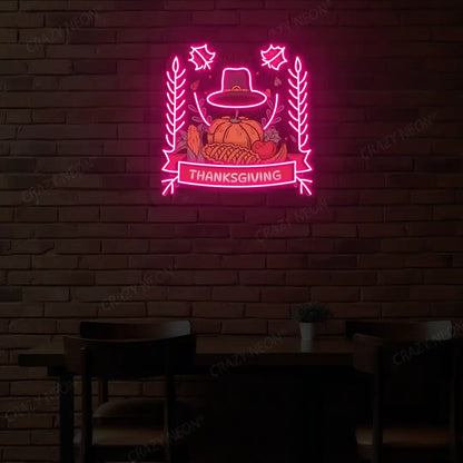 Thanksgiving feast neon sign in pink